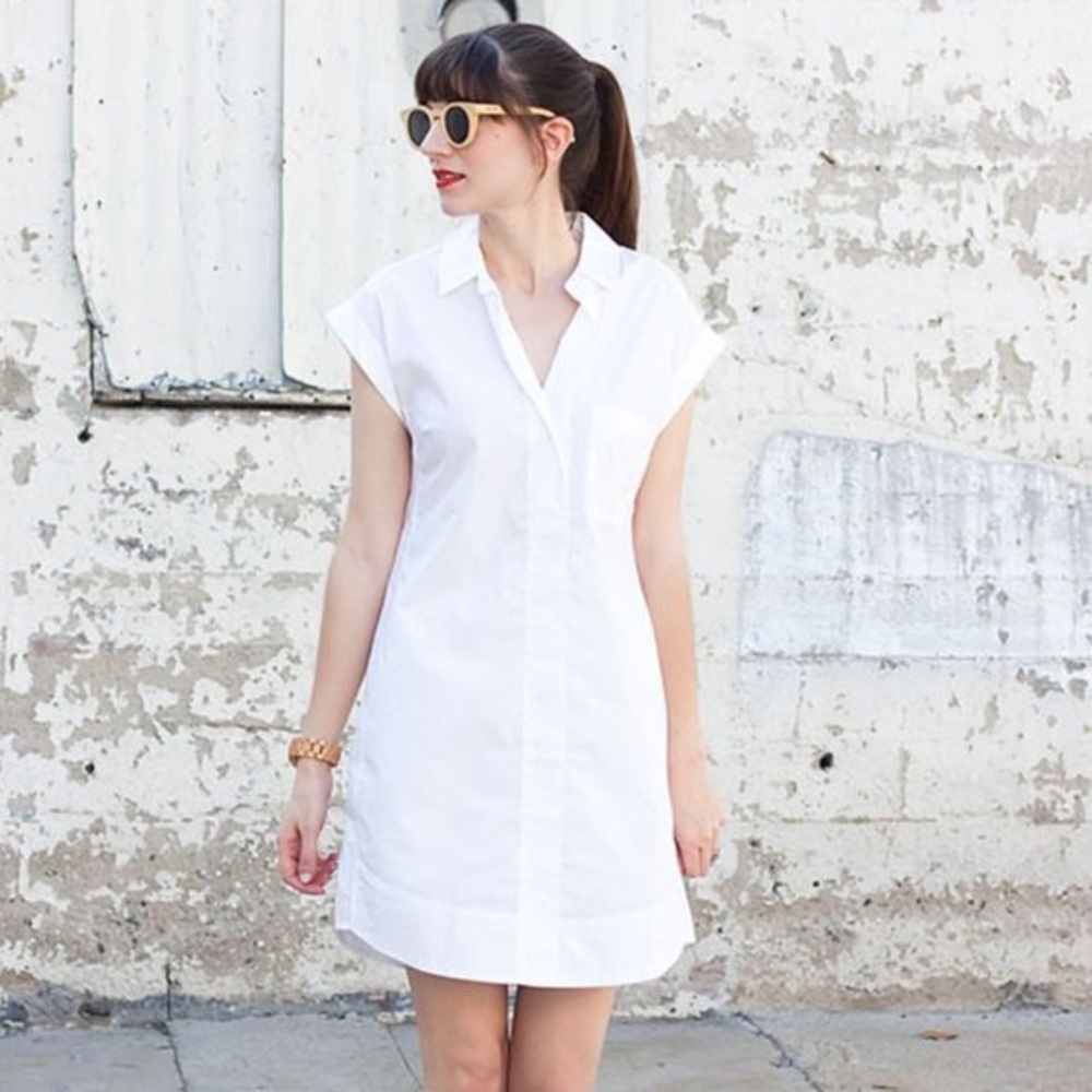 J. Crew White Cotton Short-Sleeve Shirt Dress